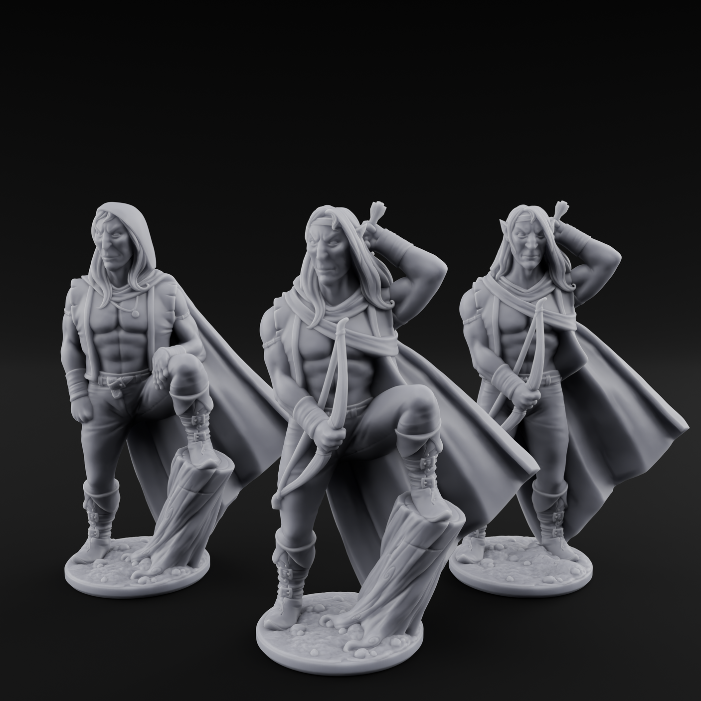 Shirtless And Sneering Elf Rangers Miniature for Dungeons and Dragons, Pathfinder or other TTRPGs