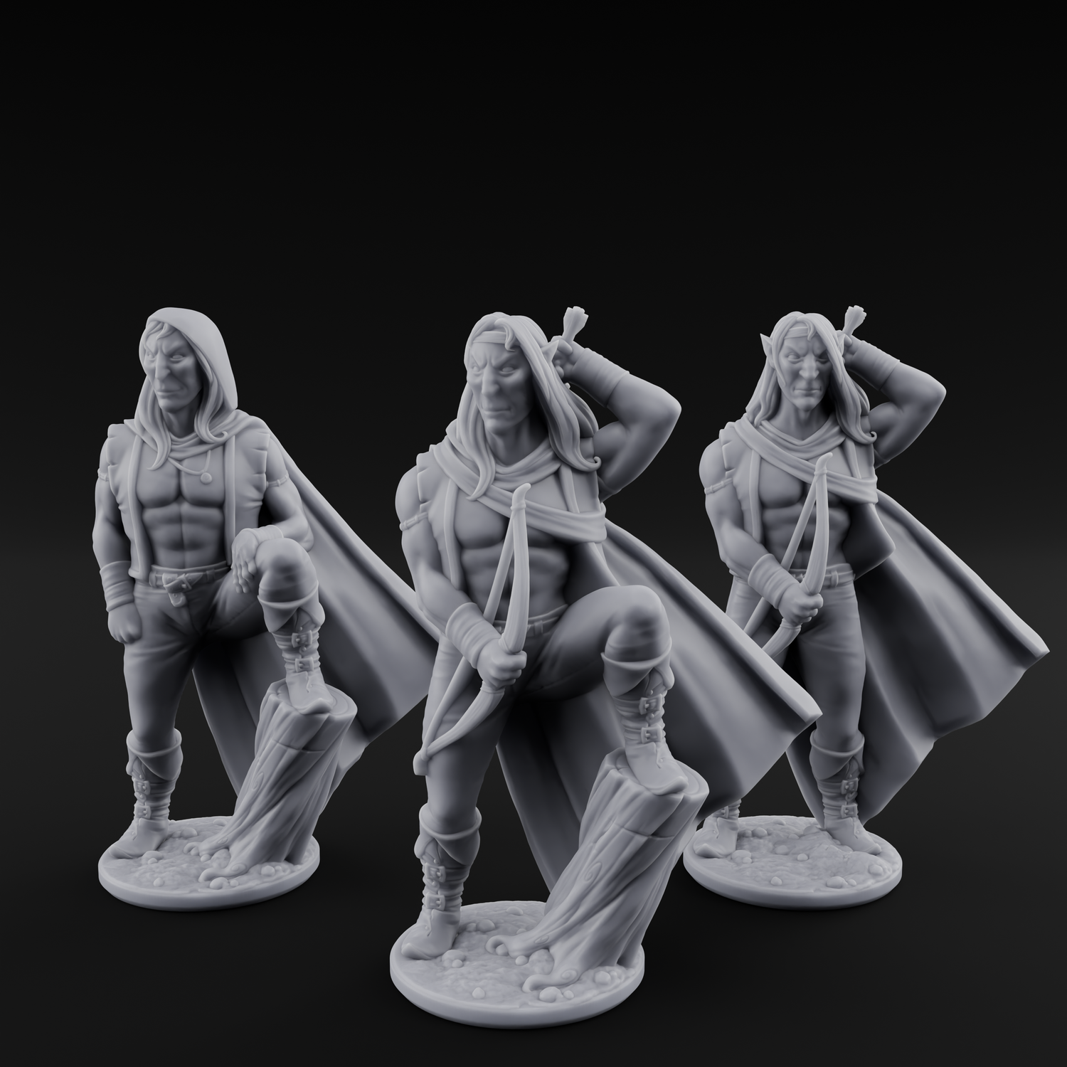 Shirtless And Sneering Elf Rangers Miniature for Dungeons and Dragons, Pathfinder or other TTRPGs