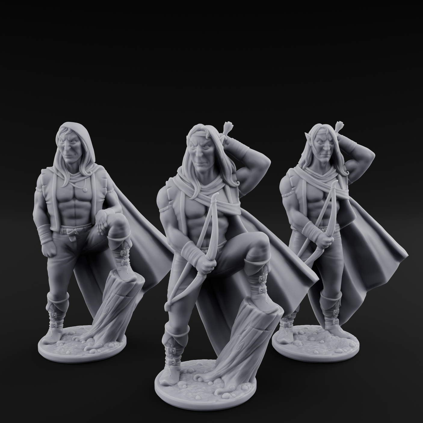 Shirtless And Sneering Elf Rangers Miniature for Dungeons and Dragons, Pathfinder or other TTRPGs