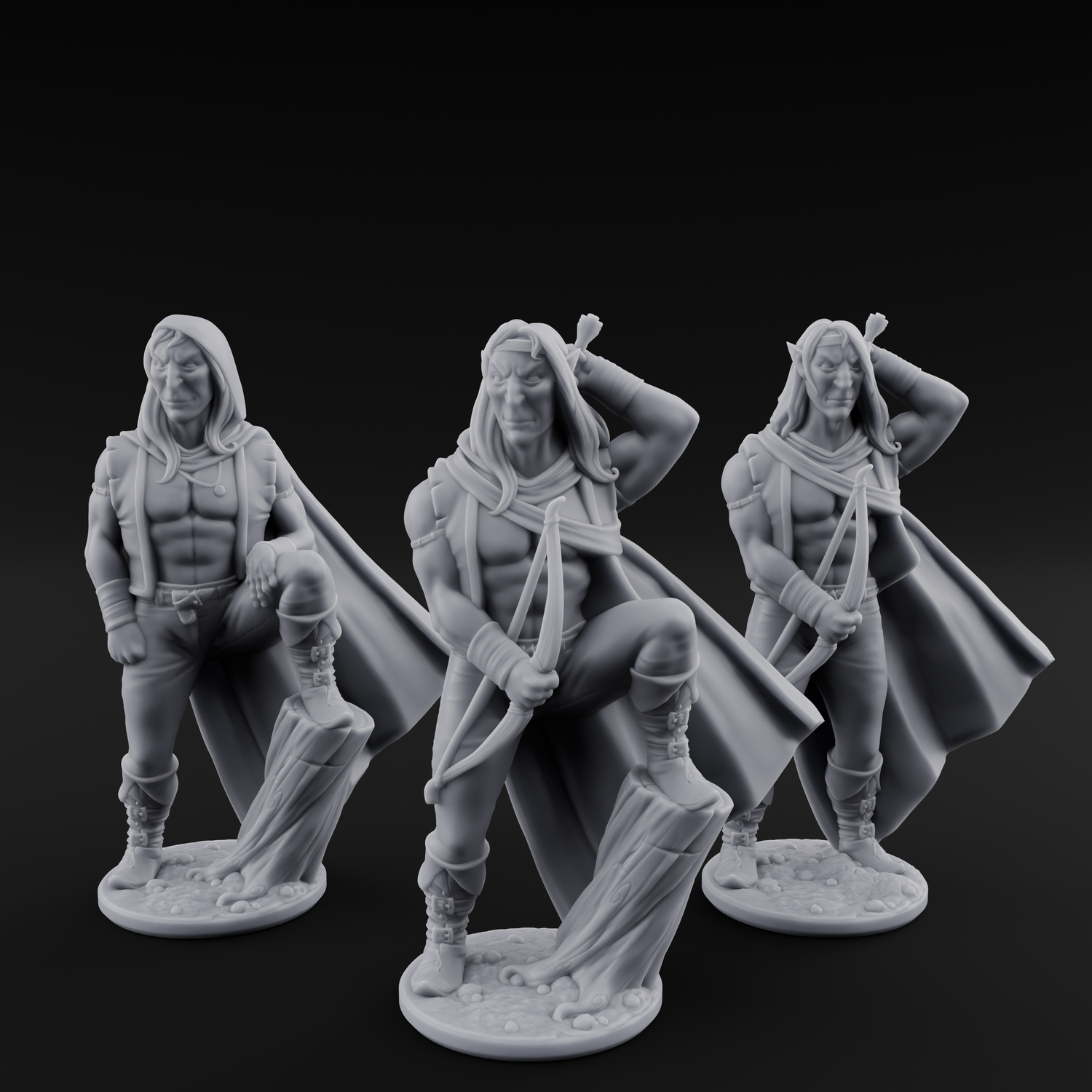 Shirtless And Sneering Elf Rangers Miniature for Dungeons and Dragons, Pathfinder or other TTRPGs