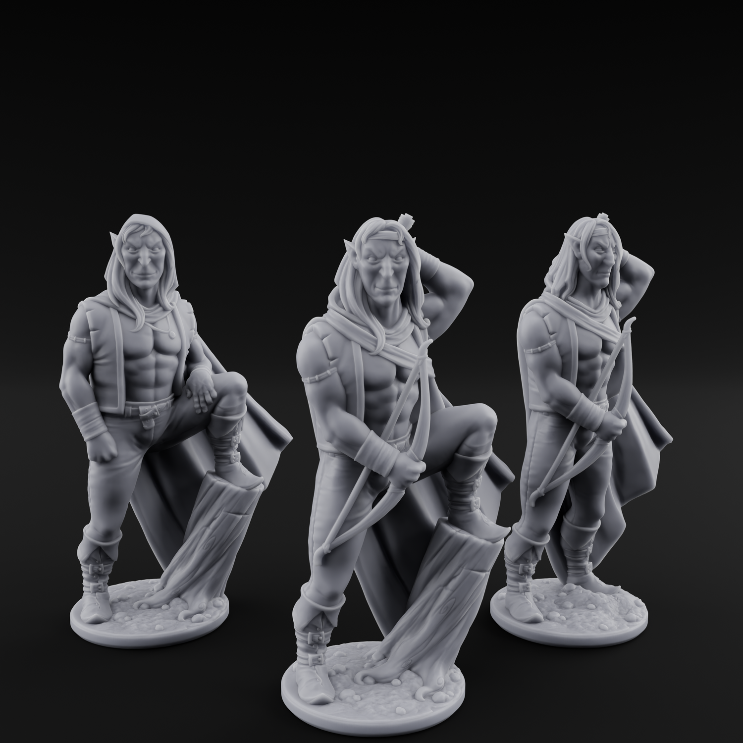 Shirtless And Sneering Elf Rangers Miniature for Dungeons and Dragons, Pathfinder or other TTRPGs