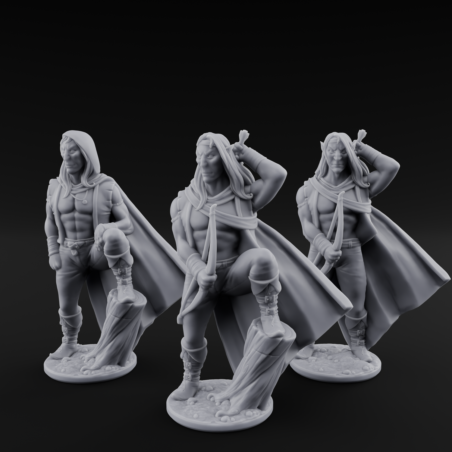 Shirtless And Sneering Elf Rangers Miniature for Dungeons and Dragons, Pathfinder or other TTRPGs