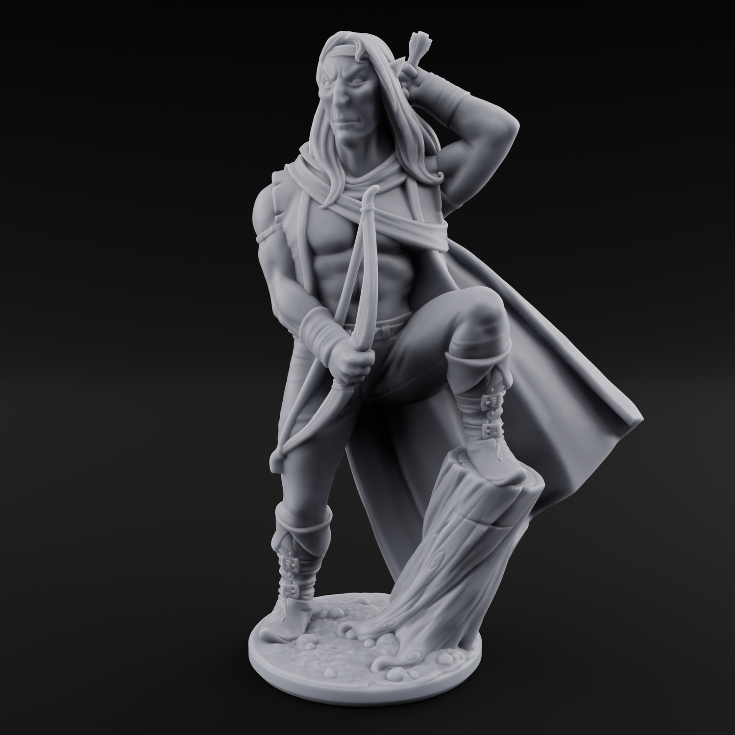 Shirtless And Sneering Elf Rangers Miniature for Dungeons and Dragons, Pathfinder or other TTRPGs