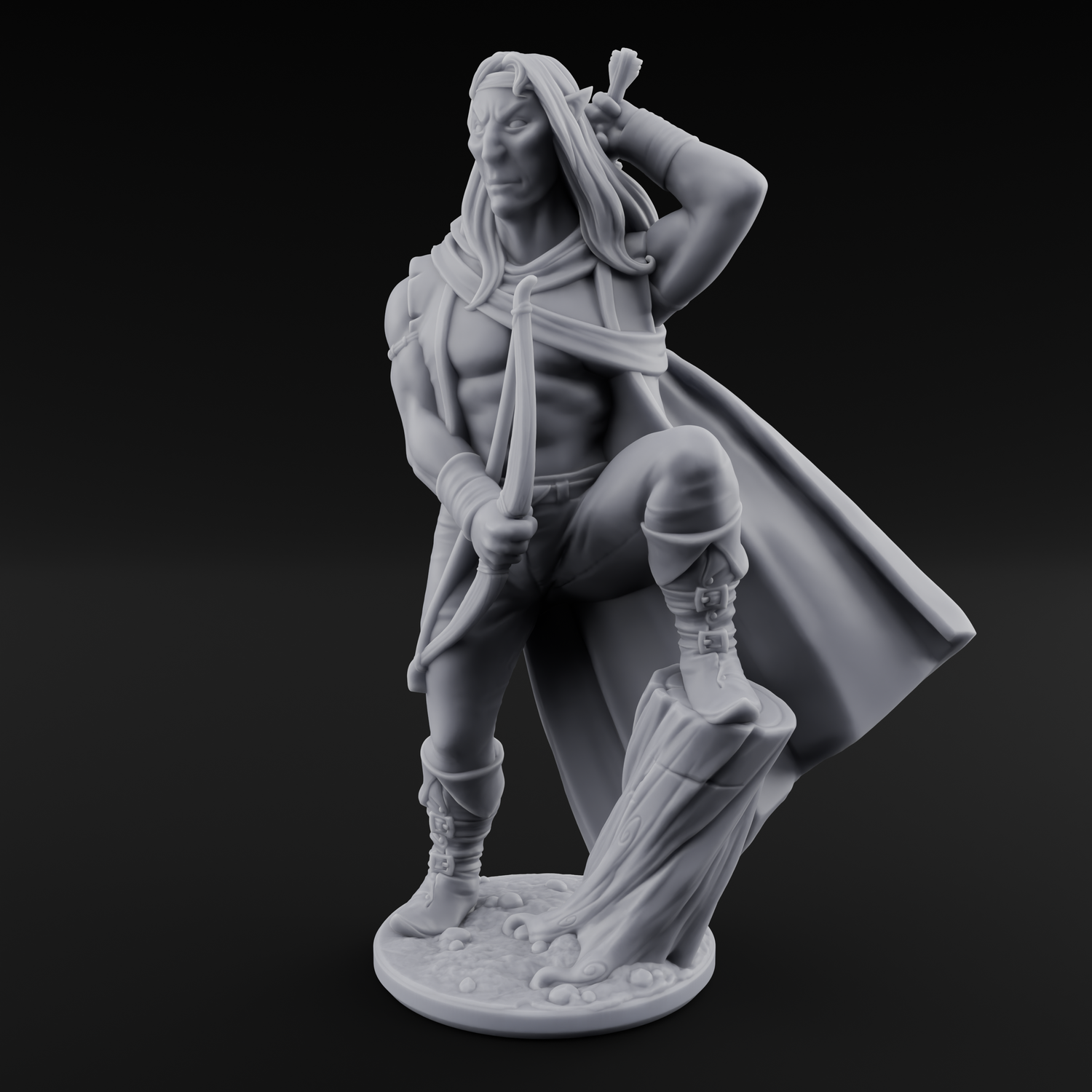 Shirtless And Sneering Elf Rangers Miniature for Dungeons and Dragons, Pathfinder or other TTRPGs