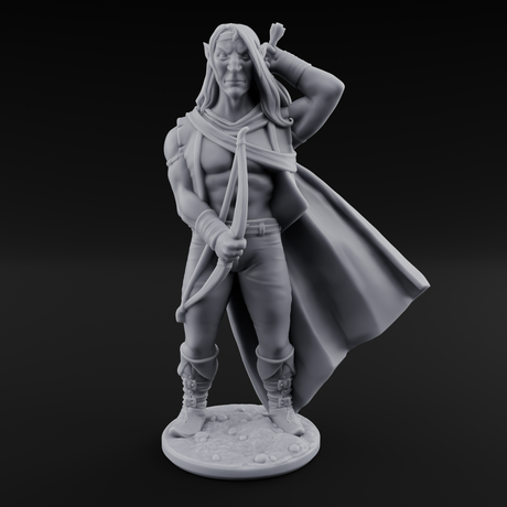 Shirtless And Sneering Elf Ranger C Miniature for Dungeons and Dragons, Pathfinder or other TTRPGs