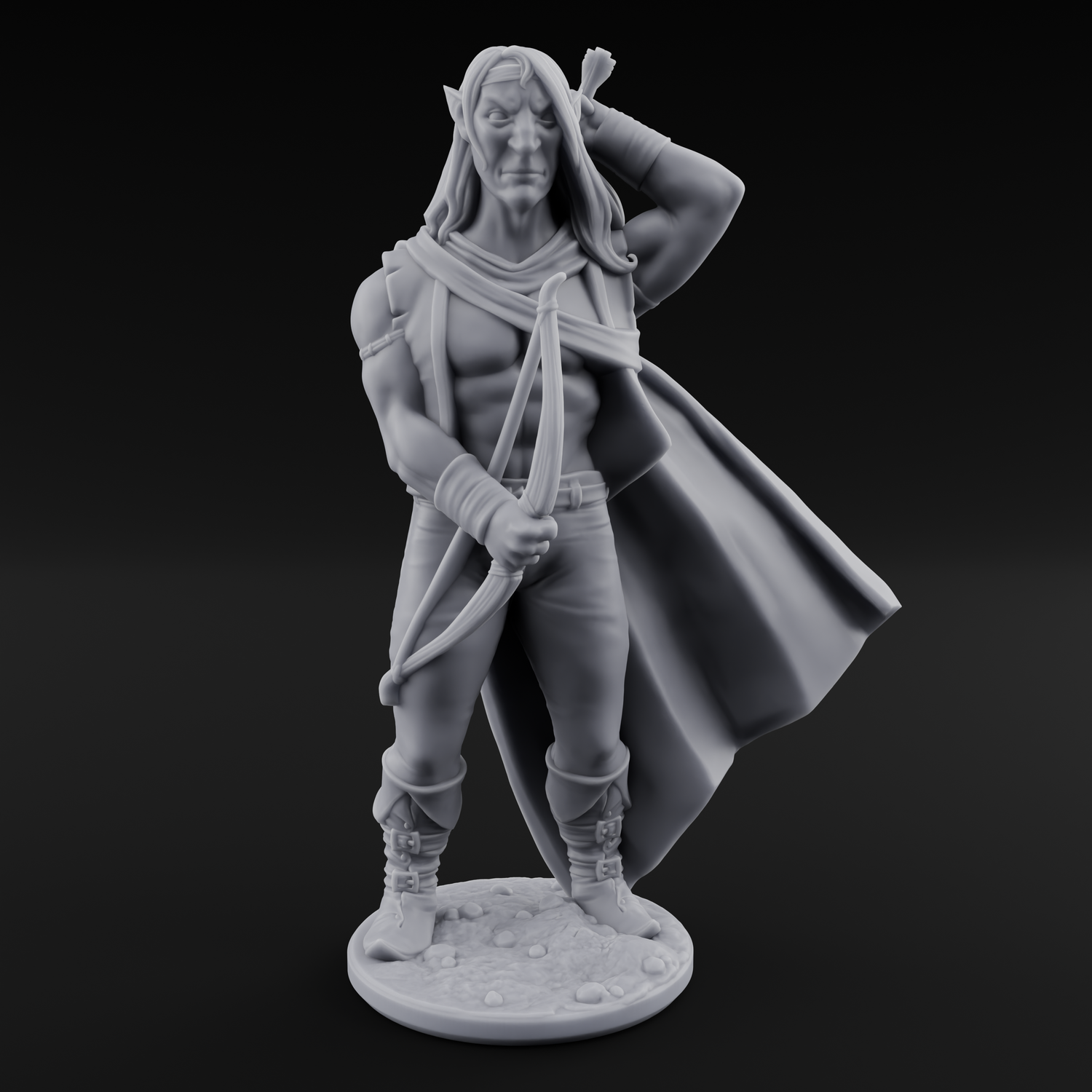 Shirtless And Sneering Elf Rangers Miniature for Dungeons and Dragons, Pathfinder or other TTRPGs