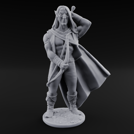 Shirtless And Sneering Elf Ranger C Miniature for Dungeons and Dragons, Pathfinder or other TTRPGs