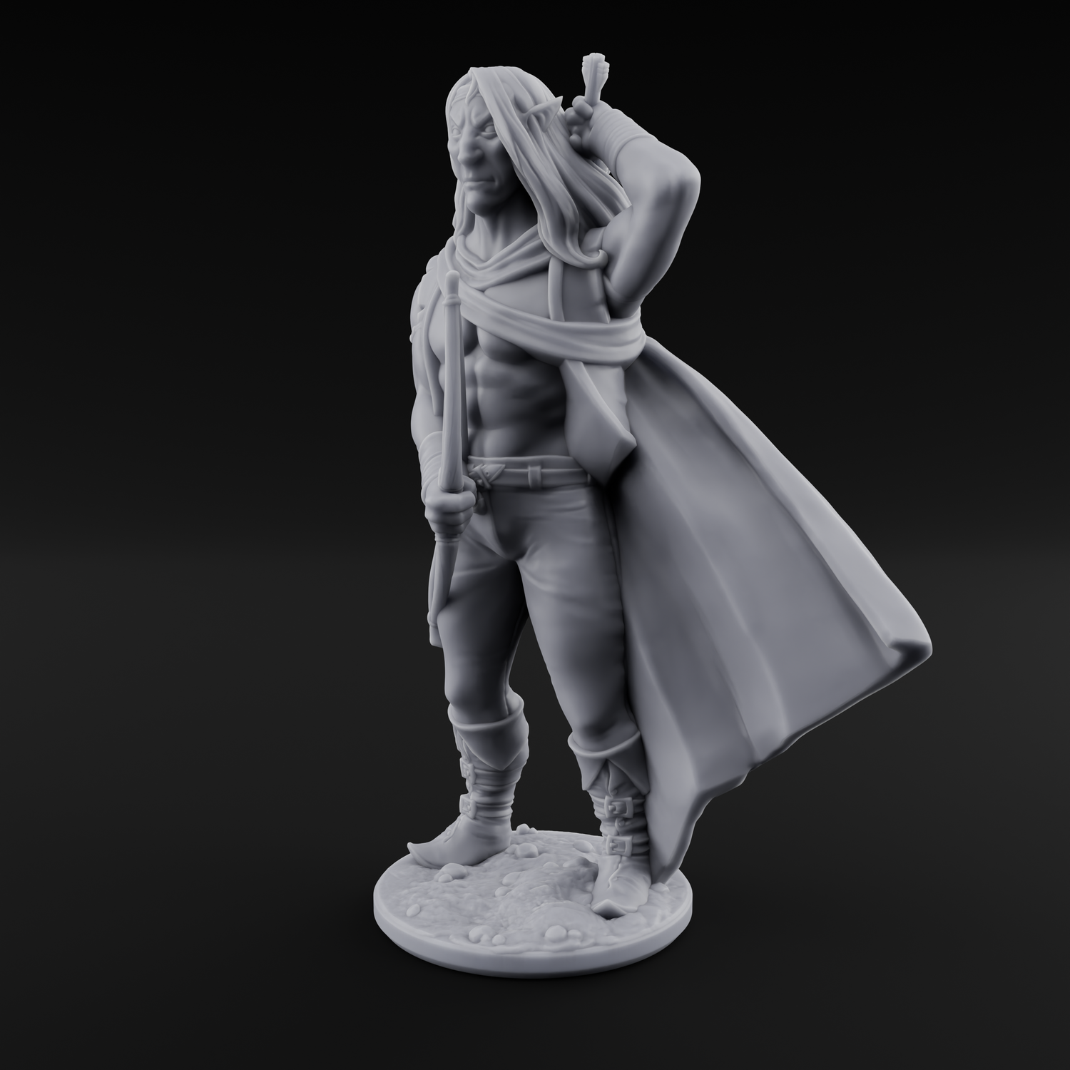 Shirtless And Sneering Elf Rangers Miniature for Dungeons and Dragons, Pathfinder or other TTRPGs