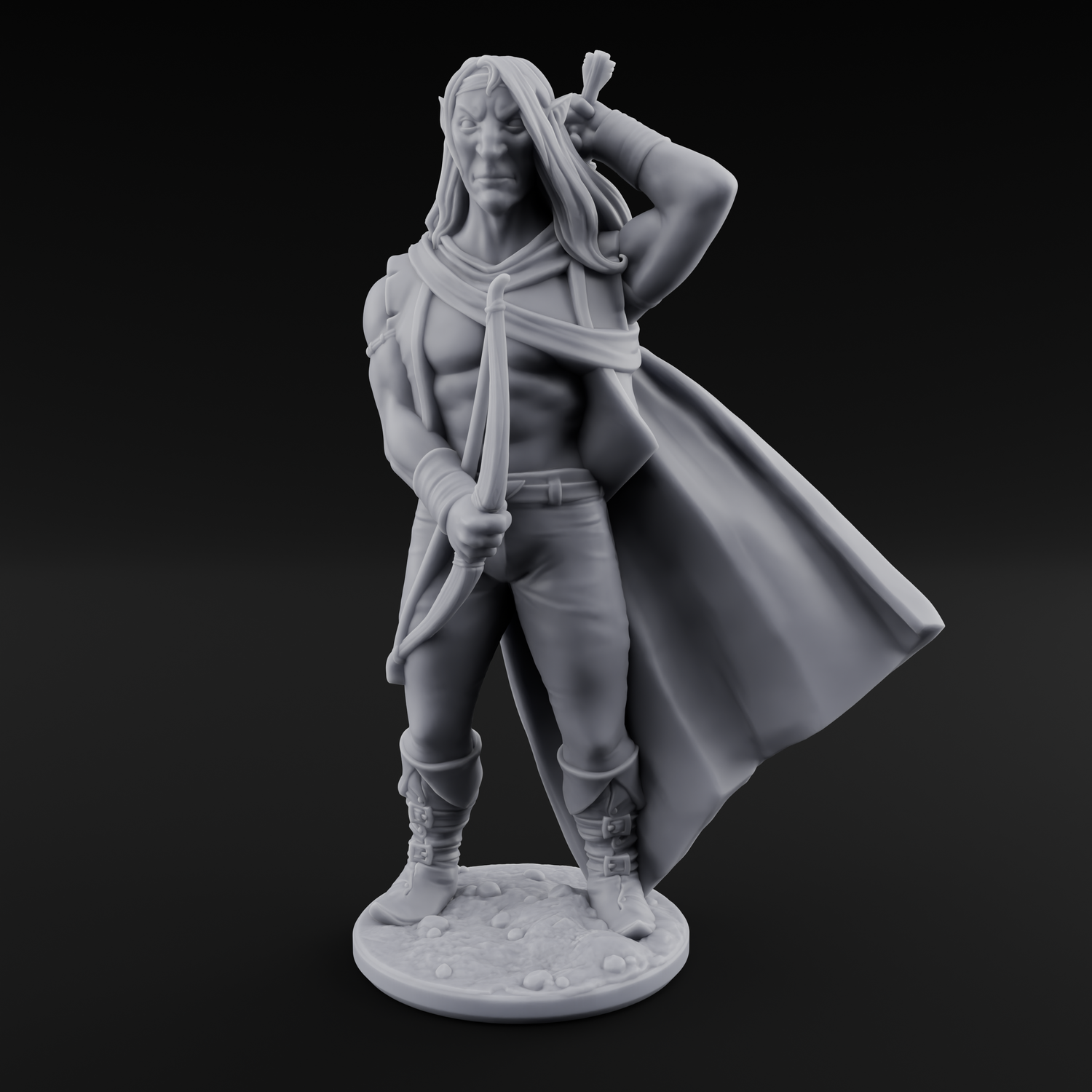 Shirtless And Sneering Elf Rangers Miniature for Dungeons and Dragons, Pathfinder or other TTRPGs