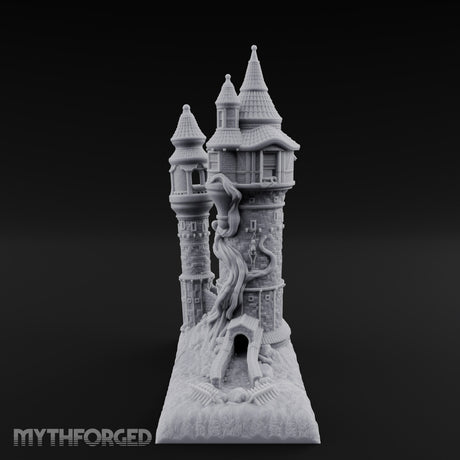 Hair-Wrapped Twin-Spired Tower Miniature for Dungeons and Dragons, Pathfinder or other TTRPGs