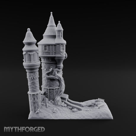 Hair-Wrapped Twin-Spired Tower Miniature for Dungeons and Dragons, Pathfinder or other TTRPGs