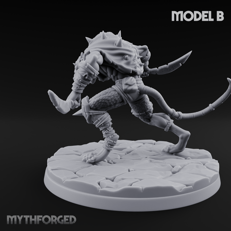 Weapons Spread Wide Screeching Ratfolk B Miniature for Dungeons and Dragons, Pathfinder or other TTRPGs