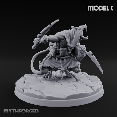 Weapons Spread Wide Screeching Ratfolk C Miniature for Dungeons and Dragons, Pathfinder or other TTRPGs