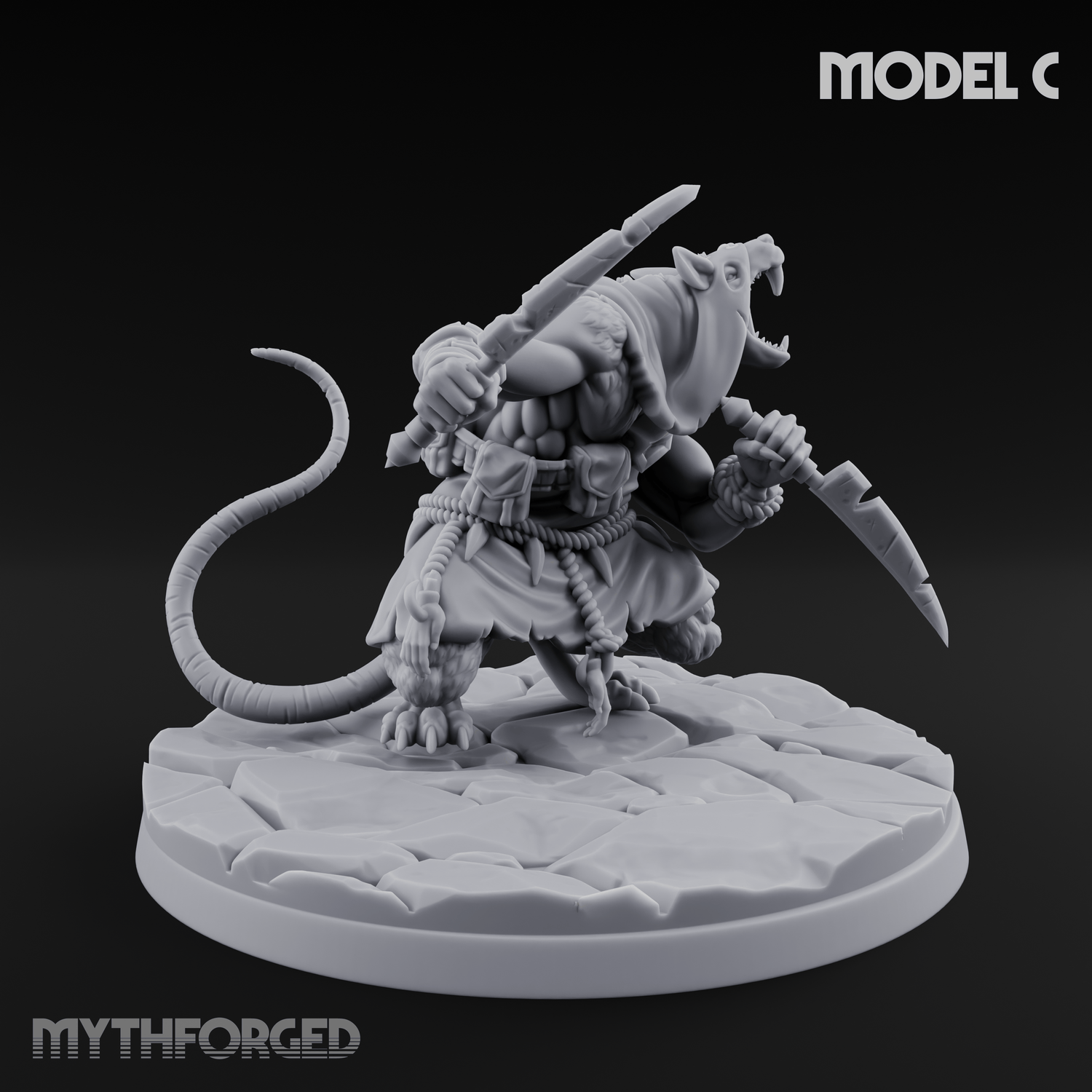 Weapons Spread Wide Screeching Ratfolk C Miniature for Dungeons and Dragons, Pathfinder or other TTRPGs