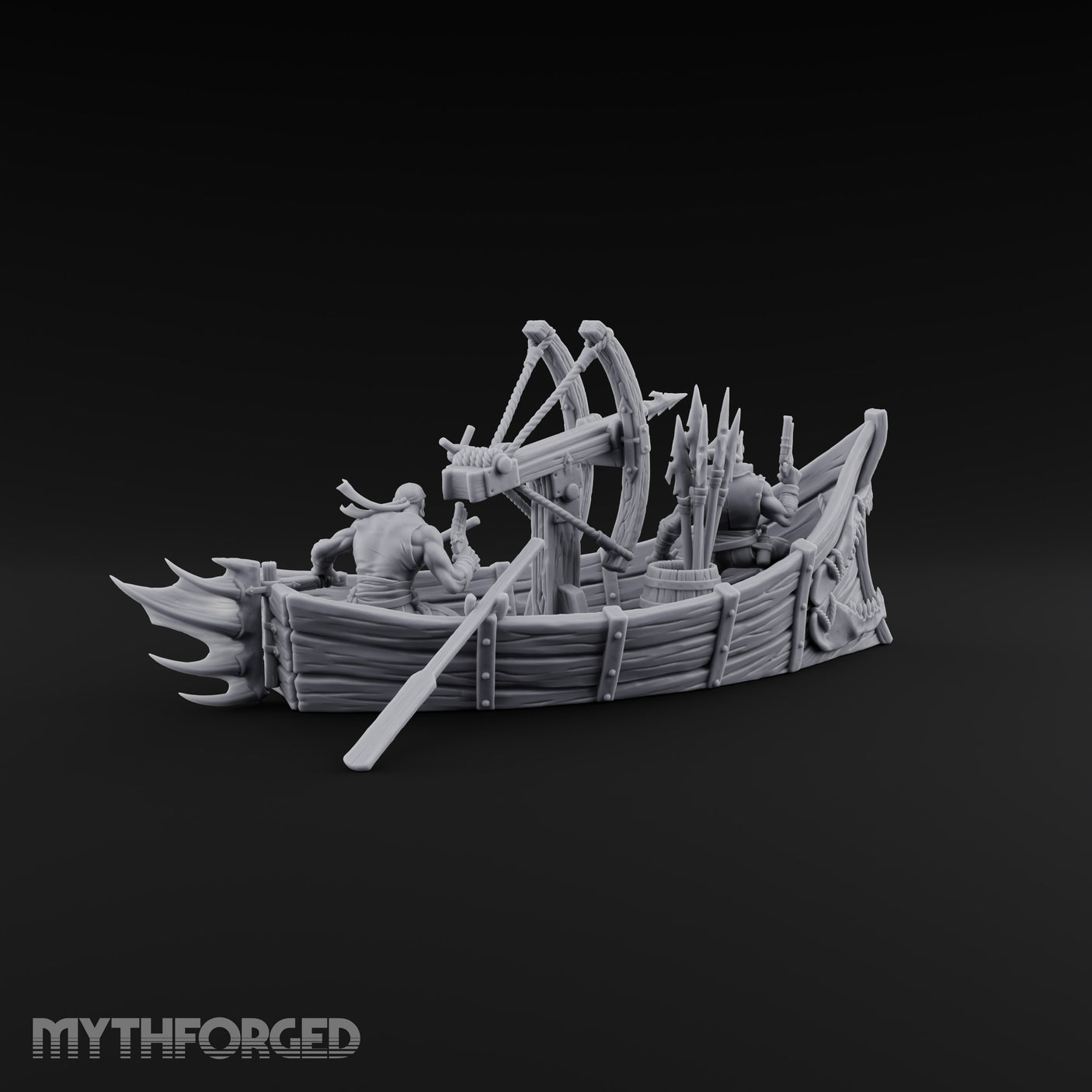 Ready the Harpoon Human Reaver Skiff Miniature for Dungeons and Dragons, Pathfinder or other TTRPGs