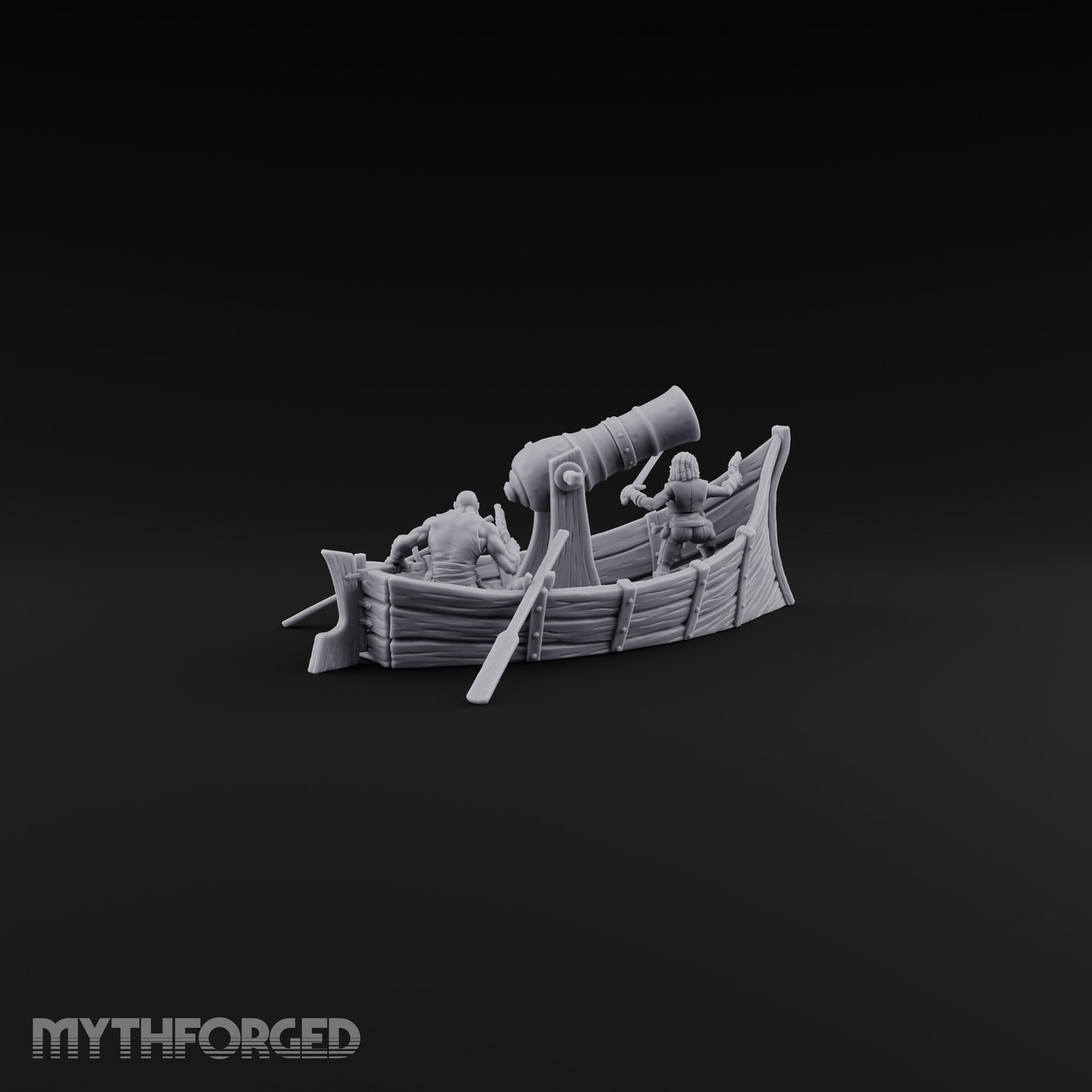 Broadside Under Oar Human Reaver Skiff Miniature for Dungeons and Dragons, Pathfinder or other TTRPGs
