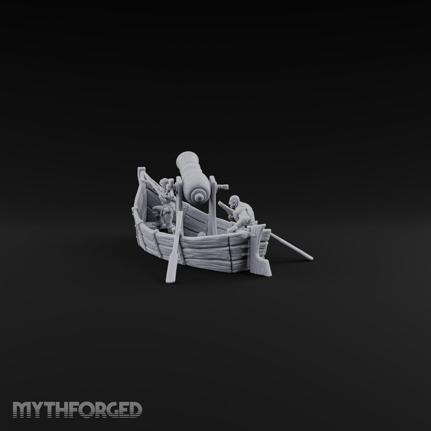 Broadside Under Oar Human Reaver Skiff Miniature for Dungeons and Dragons, Pathfinder or other TTRPGs
