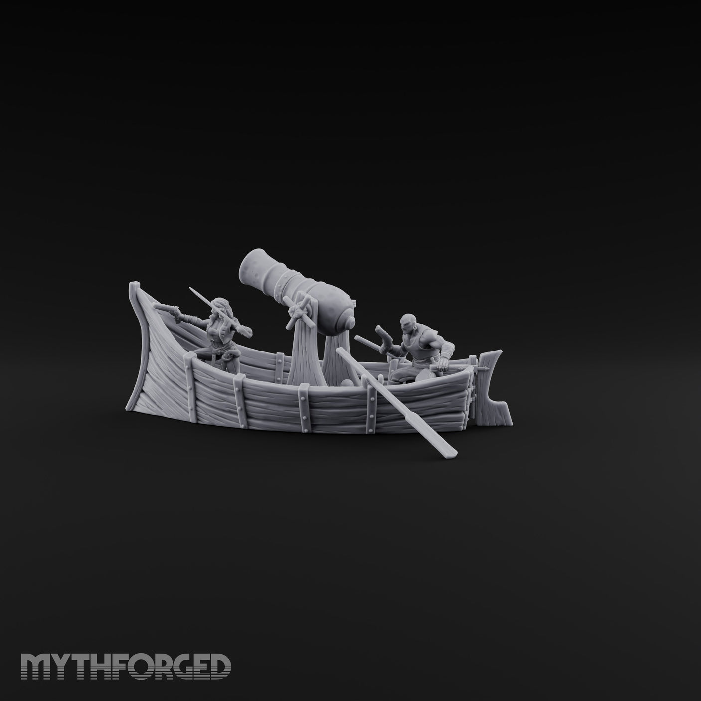 Broadside Under Oar Human Reaver Skiff Miniature for Dungeons and Dragons, Pathfinder or other TTRPGs