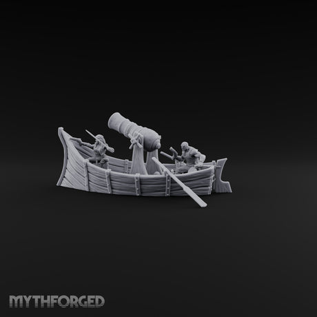 Broadside Under Oar Human Reaver Skiff Miniature for Dungeons and Dragons, Pathfinder or other TTRPGs