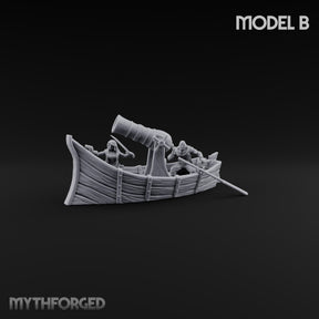 Broadside Under Oar Human Reaver Skiff Miniature for Dungeons and Dragons, Pathfinder or other TTRPGs