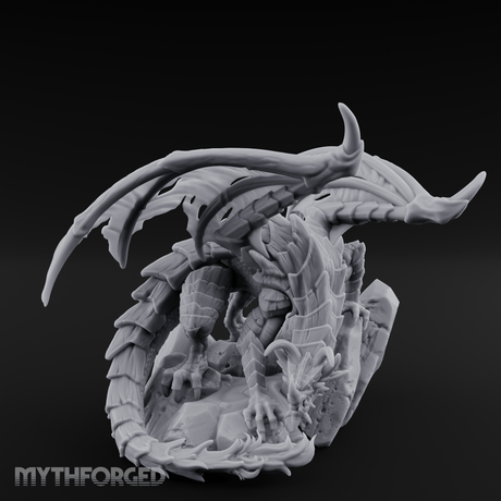 Perched Menacing Red Dragon Miniature for Dungeons and Dragons, Pathfinder or other TTRPGs
