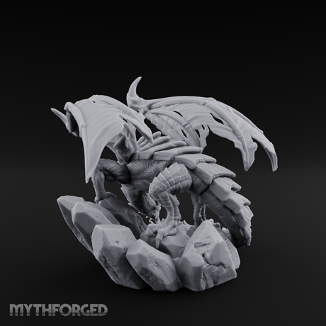 Perched Menacing Red Dragon Miniature for Dungeons and Dragons, Pathfinder or other TTRPGs