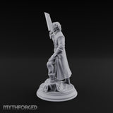 Grinning Over the Cut Human Man with Serrated Cleaver Blade and Long Greatcoat