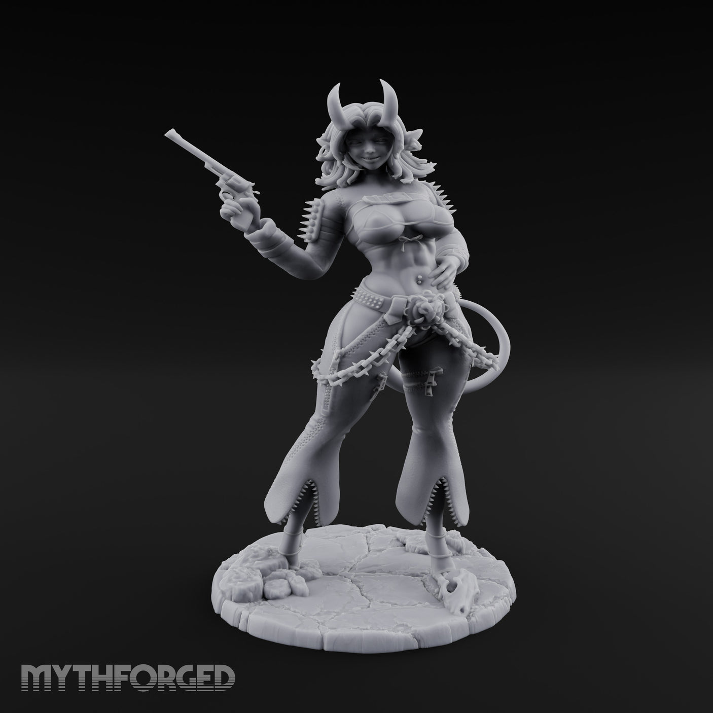 Revolver Raised Smirking Tiefling Gunslinger Miniature for Dungeons and Dragons, Pathfinder or other TTRPGs