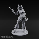Revolver Raised Smirking Tiefling Gunslinger Miniature for Dungeons and Dragons, Pathfinder or other TTRPGs
