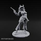 Revolver Raised Smirking Tiefling Gunslinger Miniature for Dungeons and Dragons, Pathfinder or other TTRPGs