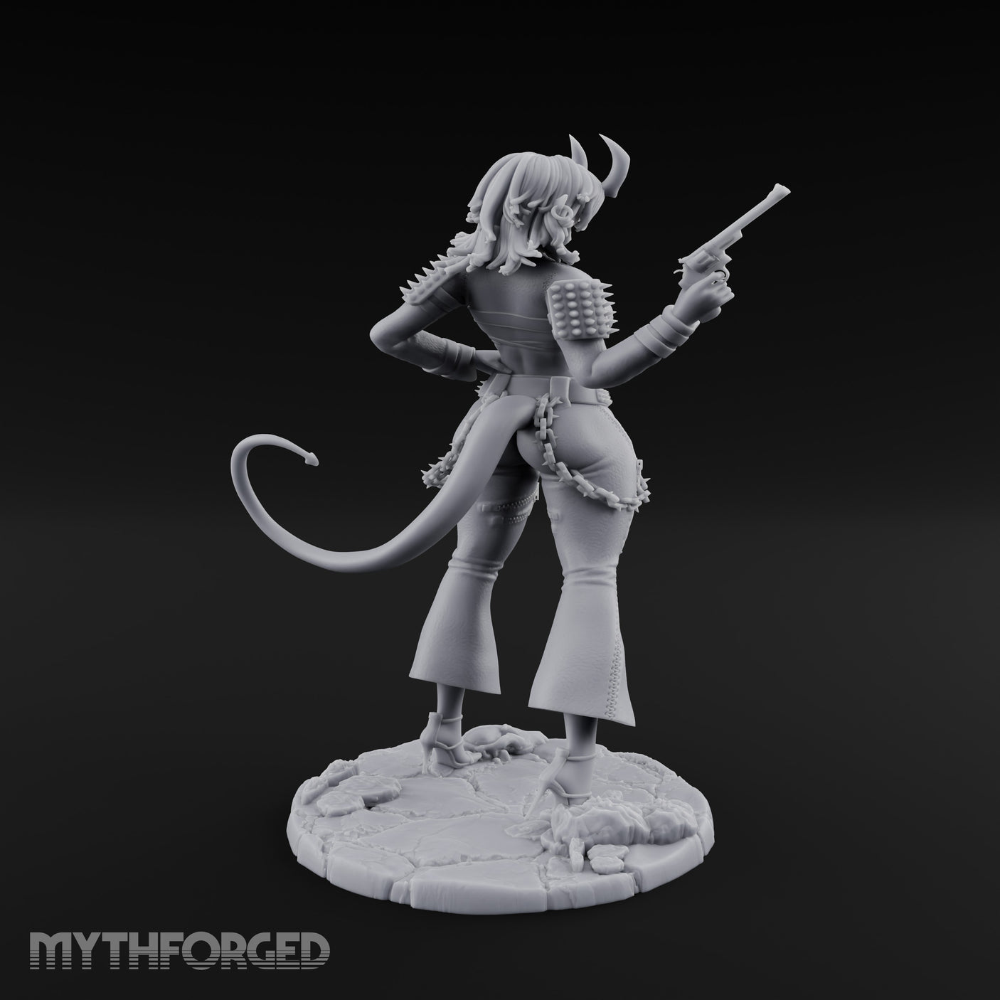 Revolver Raised Smirking Tiefling Gunslinger Miniature for Dungeons and Dragons, Pathfinder or other TTRPGs