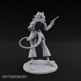 Revolver Raised Smirking Tiefling Gunslinger Miniature for Dungeons and Dragons, Pathfinder or other TTRPGs