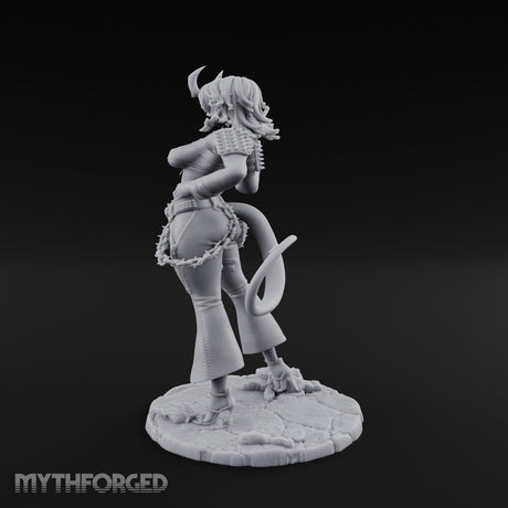 Revolver Raised Smirking Tiefling Gunslinger Miniature for Dungeons and Dragons, Pathfinder or other TTRPGs