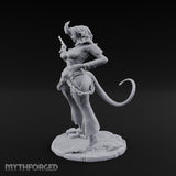 Revolver Raised Smirking Tiefling Gunslinger Miniature for Dungeons and Dragons, Pathfinder or other TTRPGs