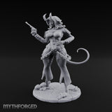 Revolver Raised Smirking Tiefling Gunslinger Miniature for Dungeons and Dragons, Pathfinder or other TTRPGs