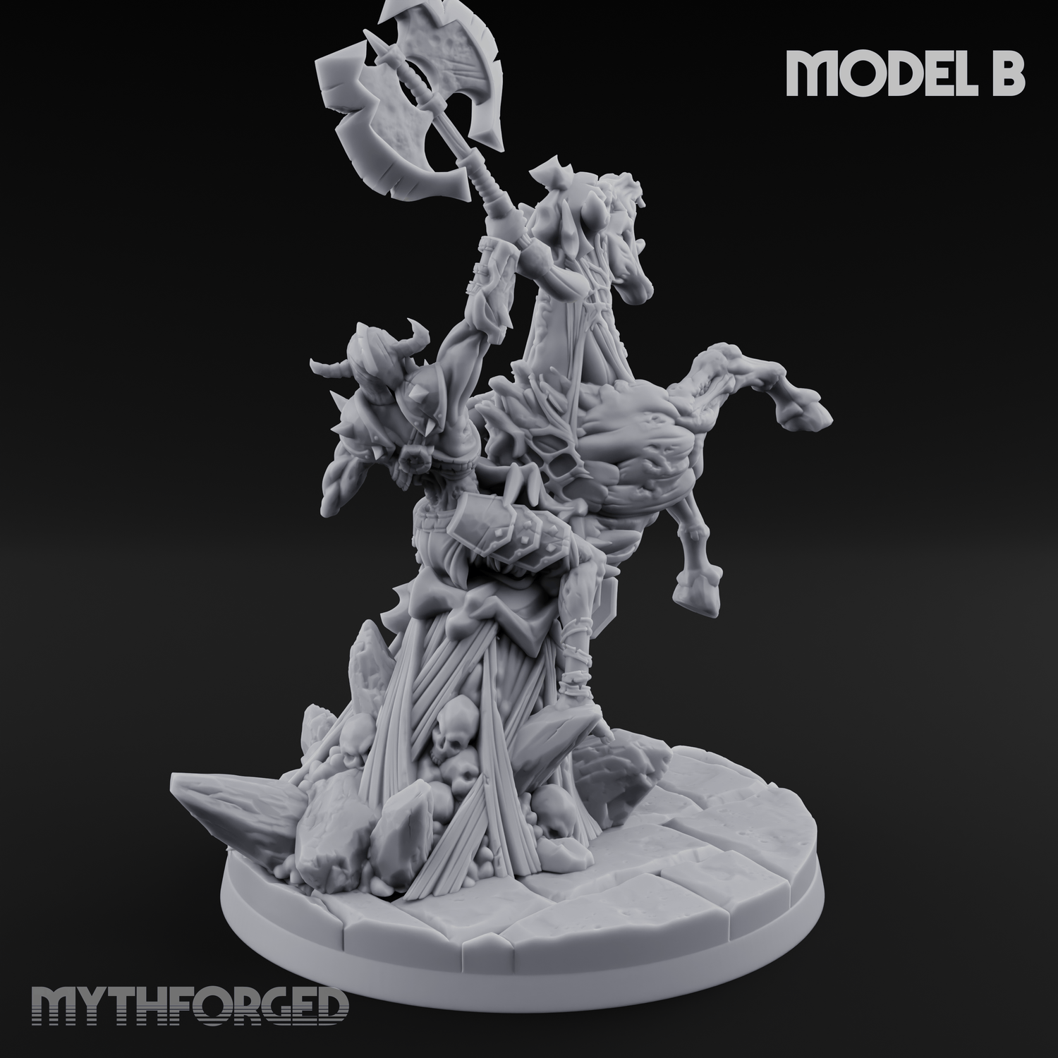 Axe Raised Victorious Ghoul Riders B Miniature for Dungeons and Dragons, Pathfinder or other TTRPGs