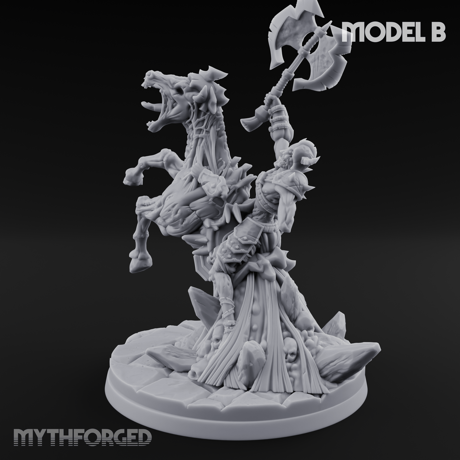 Axe Raised Victorious Ghoul Riders B Miniature for Dungeons and Dragons, Pathfinder or other TTRPGs