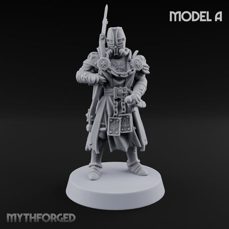 Rifle Bearing Steampunk Templar A Miniature for Dungeons and Dragons, Pathfinder or other TTRPGs