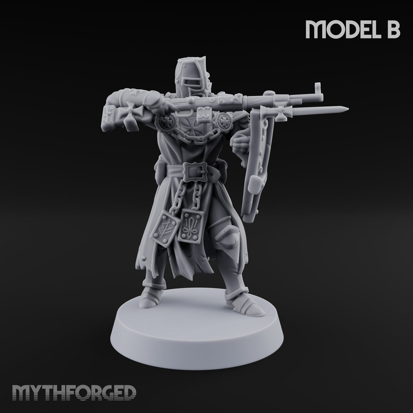 Rifle Bearing Steampunk Templar B Miniature for Dungeons and Dragons, Pathfinder or other TTRPGs