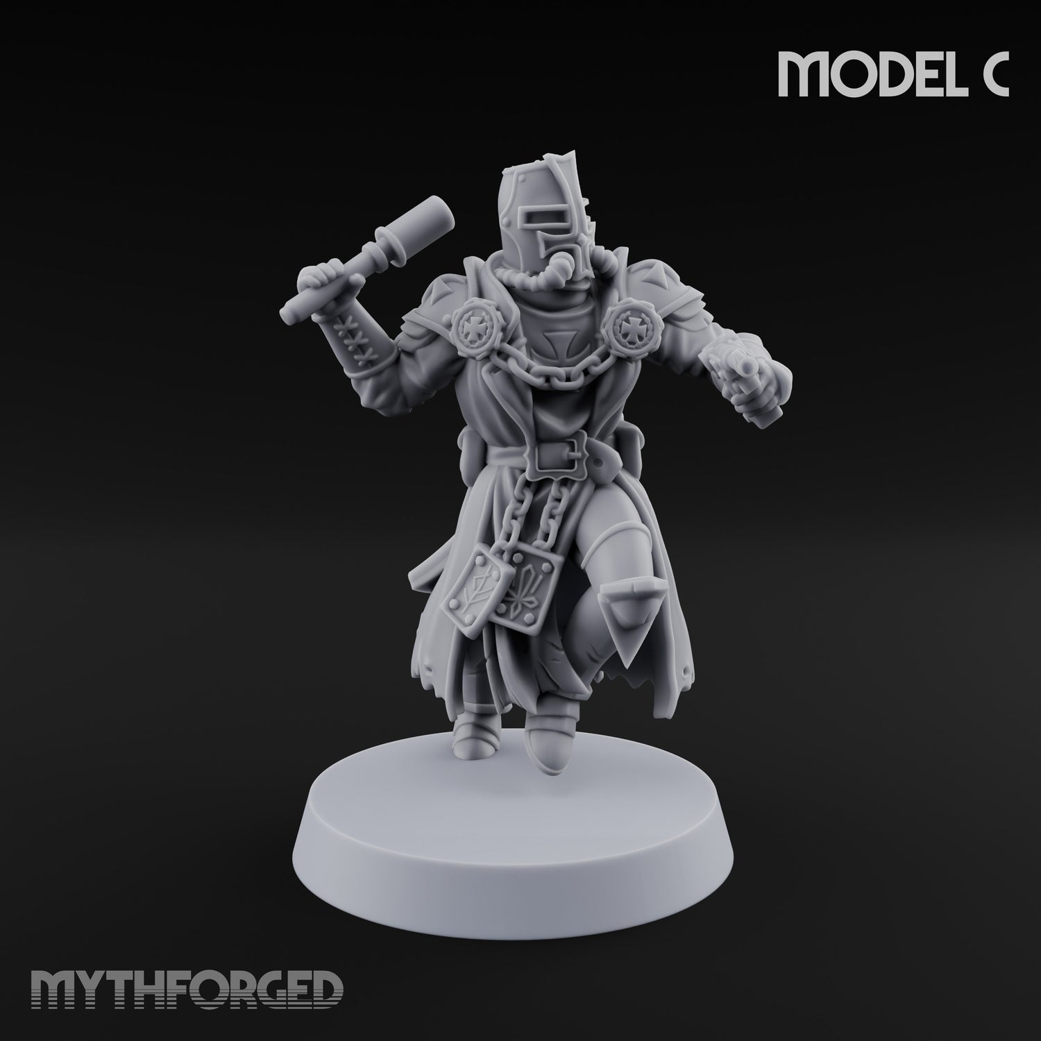 Rifle Bearing Steampunk Templar C Miniature for Dungeons and Dragons, Pathfinder or other TTRPGs