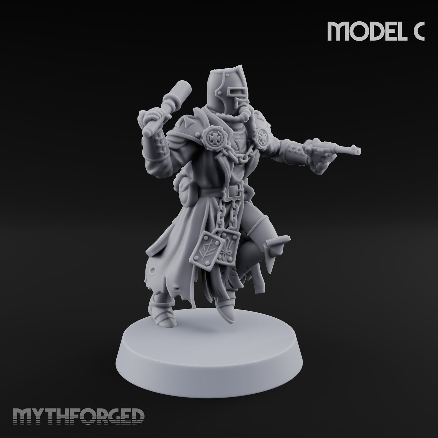 Rifle Bearing Steampunk Templar C Miniature for Dungeons and Dragons, Pathfinder or other TTRPGs