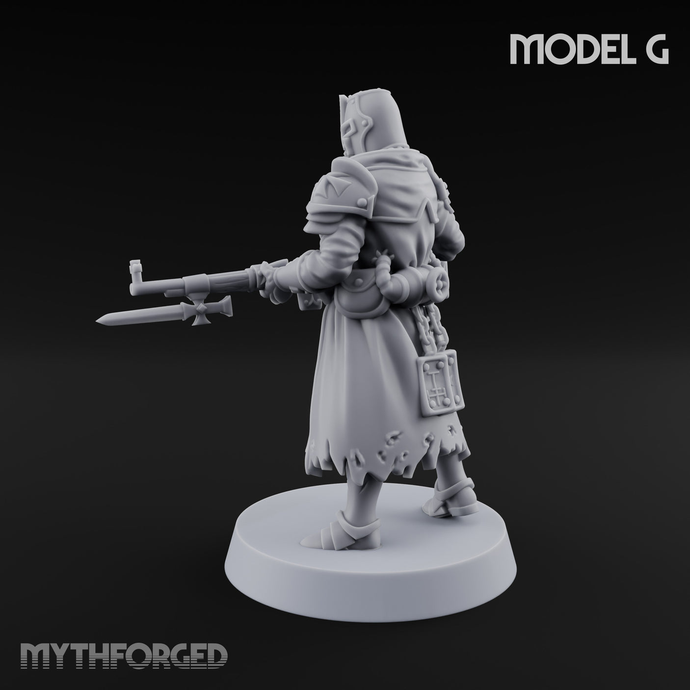 Rifle Bearing Steampunk Templar G Miniature for Dungeons and Dragons, Pathfinder or other TTRPGs