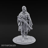 Rifle-Cradling Cloak-Wrapped Human Wanderer Miniature for Dungeons and Dragons, Pathfinder or other TTRPGs