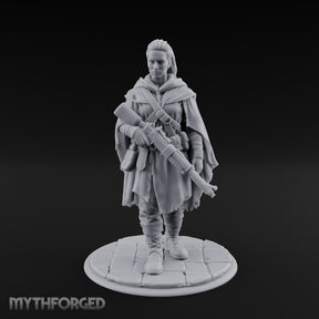 Rifle-Cradling Cloak-Wrapped Human Wanderer Miniature for Dungeons and Dragons, Pathfinder or other TTRPGs
