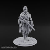 Rifle-Cradling Cloak-Wrapped Human Wanderer Miniature for Dungeons and Dragons, Pathfinder or other TTRPGs