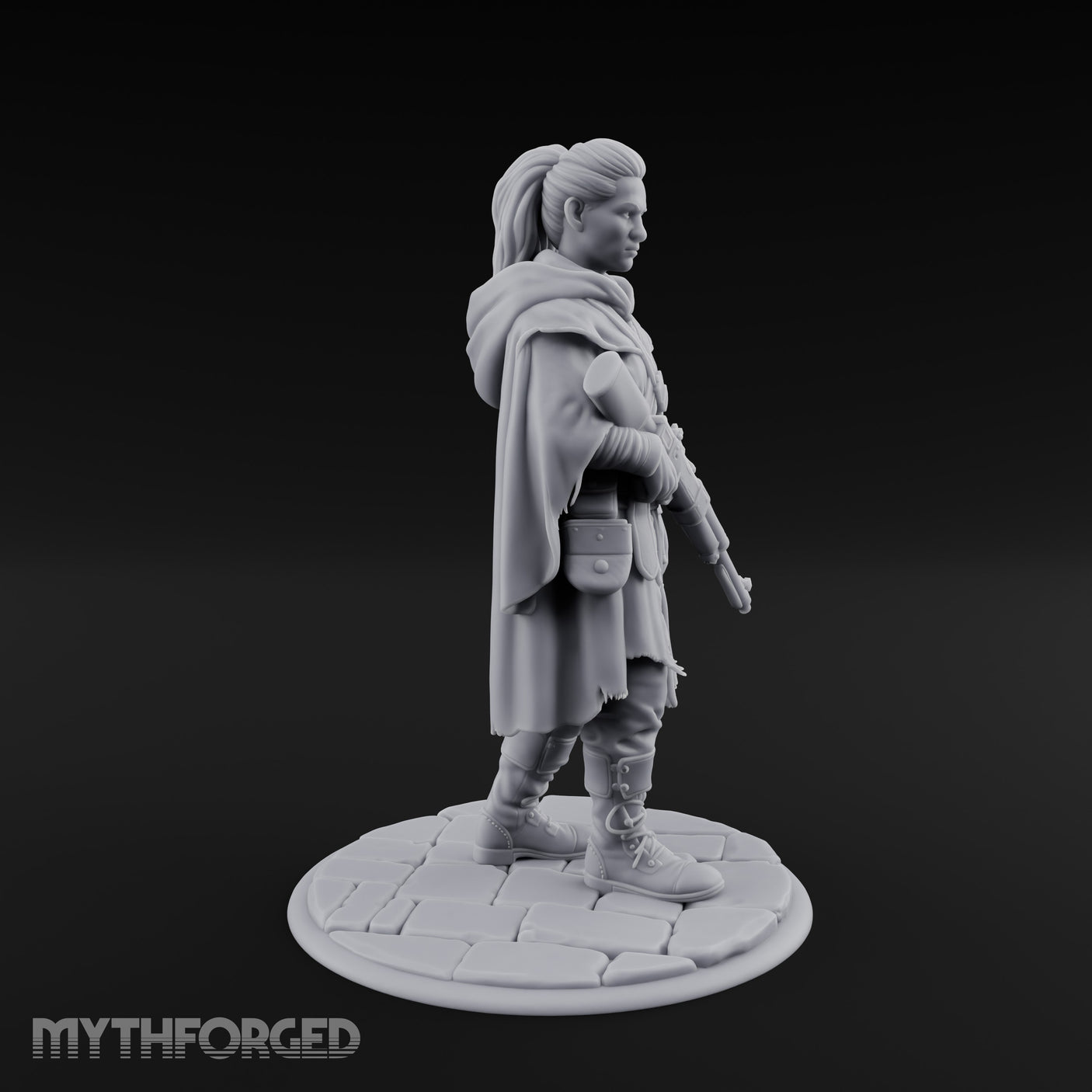 Rifle-Cradling Cloak-Wrapped Human Wanderer Miniature for Dungeons and Dragons, Pathfinder or other TTRPGs