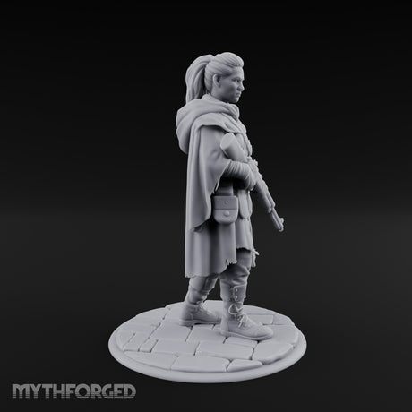 Rifle-Cradling Cloak-Wrapped Human Wanderer Miniature for Dungeons and Dragons, Pathfinder or other TTRPGs