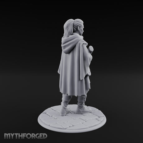 Rifle-Cradling Cloak-Wrapped Human Wanderer Miniature for Dungeons and Dragons, Pathfinder or other TTRPGs