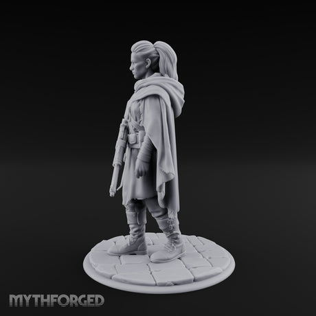 Rifle-Cradling Cloak-Wrapped Human Wanderer Miniature for Dungeons and Dragons, Pathfinder or other TTRPGs