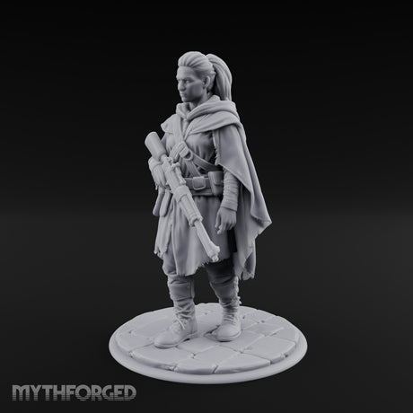 Rifle-Cradling Cloak-Wrapped Human Wanderer Miniature for Dungeons and Dragons, Pathfinder or other TTRPGs